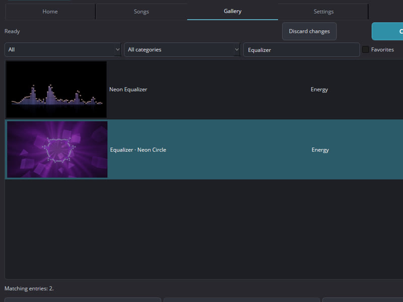 Segue gallery tab with a scene selected